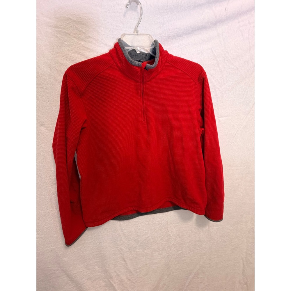Lands End ThermaCheck Red Waffle Knit Fleece Quarter Zip Pullover Large 42-44